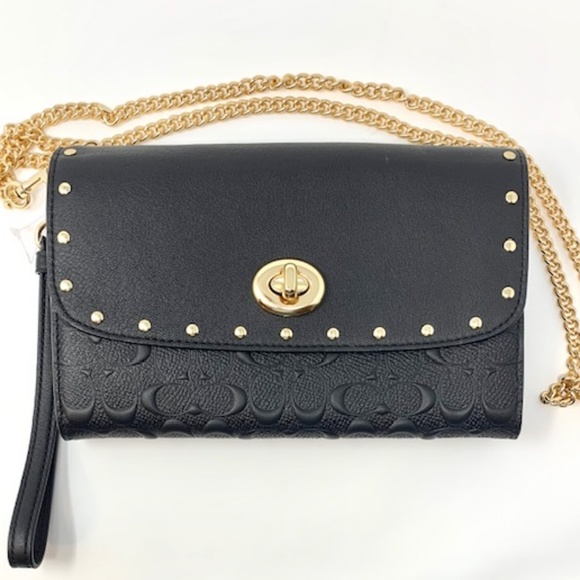 COACH Bags Sig Leather Rivet Chain Crossbodywristlet Poshmark